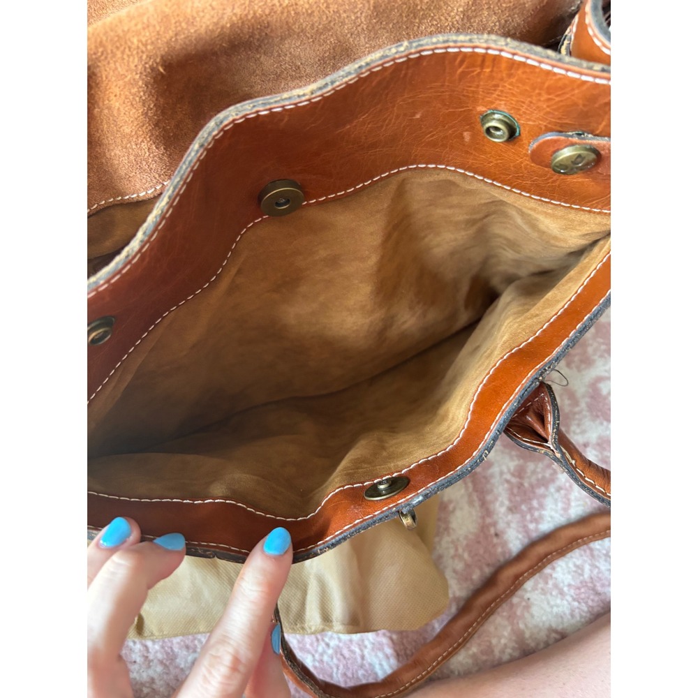 Patricia Nash Tan Leather Satchel Bag Vintage Style Flip Lock Cognac Brown - Picture 4 of 7